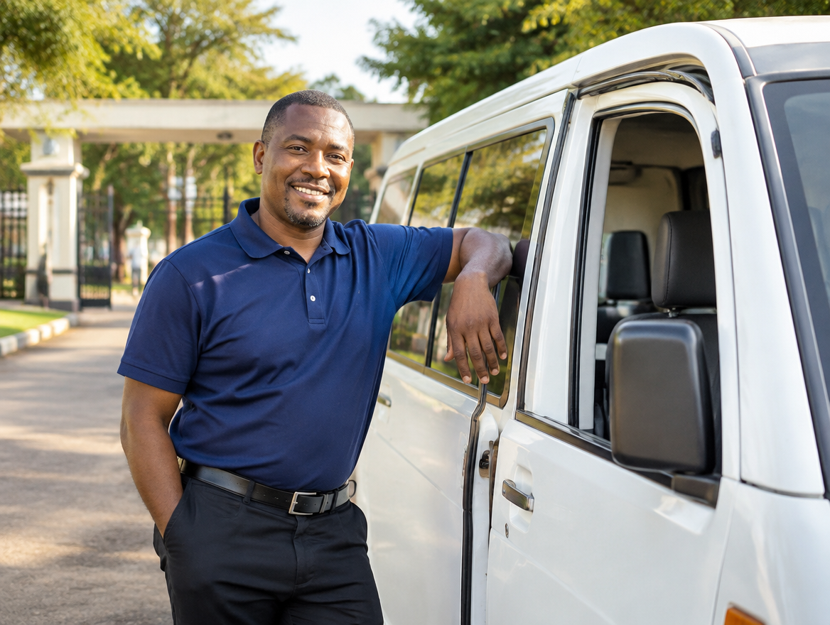 A CampusRide driver at the main gate